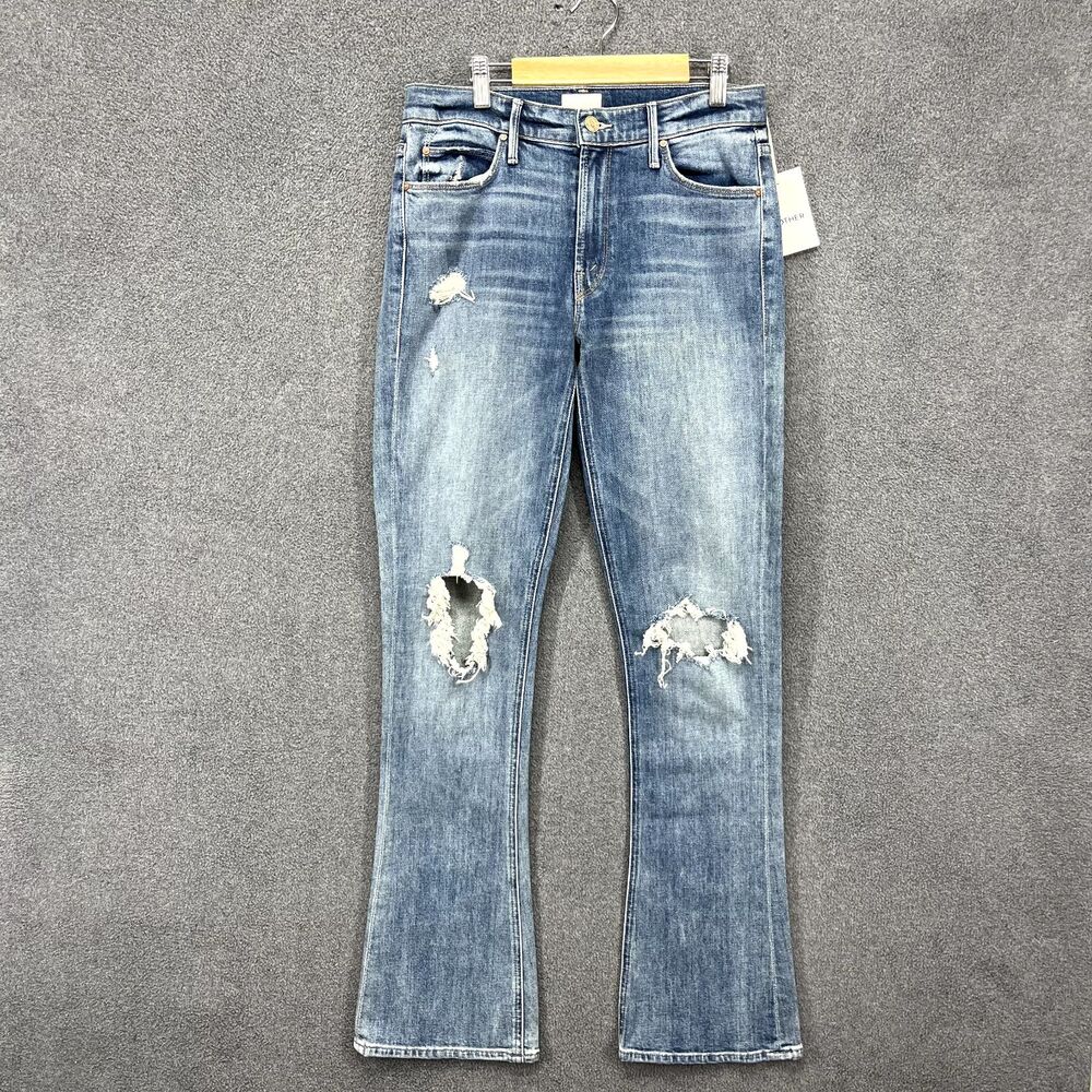 Mother Jeans Womens 27 The Runaway Weekender Flare‎ In Helter Skelter Distressed